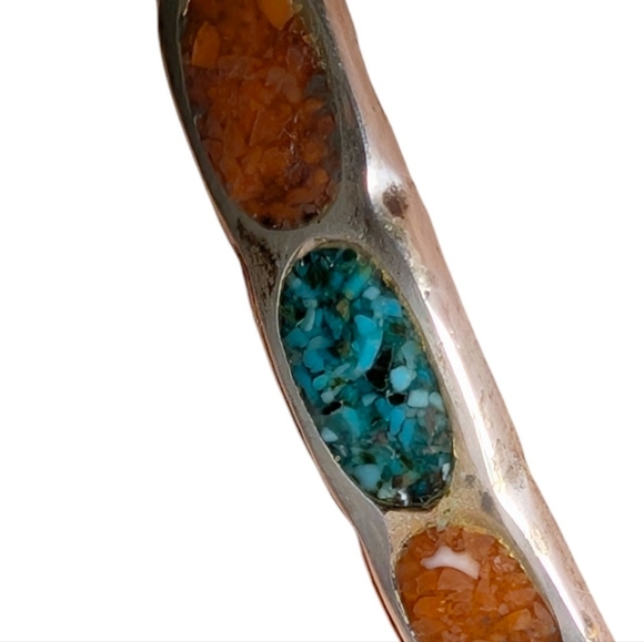 TURQUOISE Coral Inlay Sterling Silver Cuff Bracelet Vintage Native Zuni Design - Picture 6 of 8